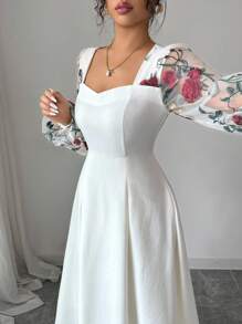 Elenzga White Lace Dress For Women, Suitable For Outings In Autumn - Beige - View 4