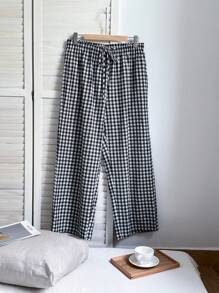 CovetEZ 大码黑白格子抽绳休闲宽松裤，初秋 - 黑與白 - 查看 5