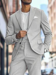 Manfinity Mode 男士休闲日常装缺口翻领单排扣西装外套 - 灰色 - 查看 1