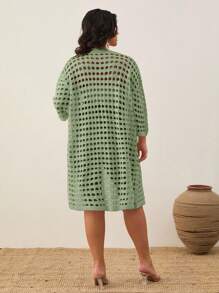 EURMUSE Drop Shoulder Open Knit Duster Cardigan - Mint Green - View 2