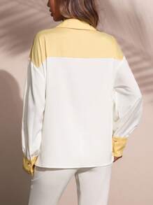 SHEIN LUNE Women's Elegant Fashion Commuter Casual Comfortable Charming Retro Holiday Contrast Color Gold Button Long Sleeve Loose Solid Color Blouse Fall Cloth For Women - Yellow - View 2