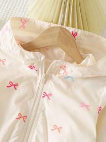 Young Girl Casual Everyday Bow Print Zip-Up Hooded Jacket Fall Winter - Multicolor - View 7