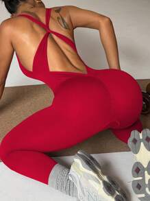 Slayform 女款扭纹镂空后背交叉连体裤，适合中国新年穿着