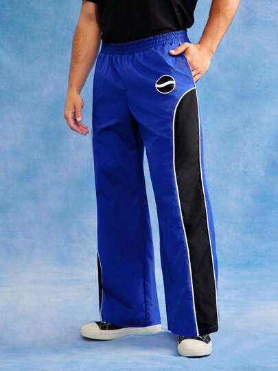 PEPSI X SHEIN Pantalones de cintura con bolsillo de color block y estilo slant para hombre