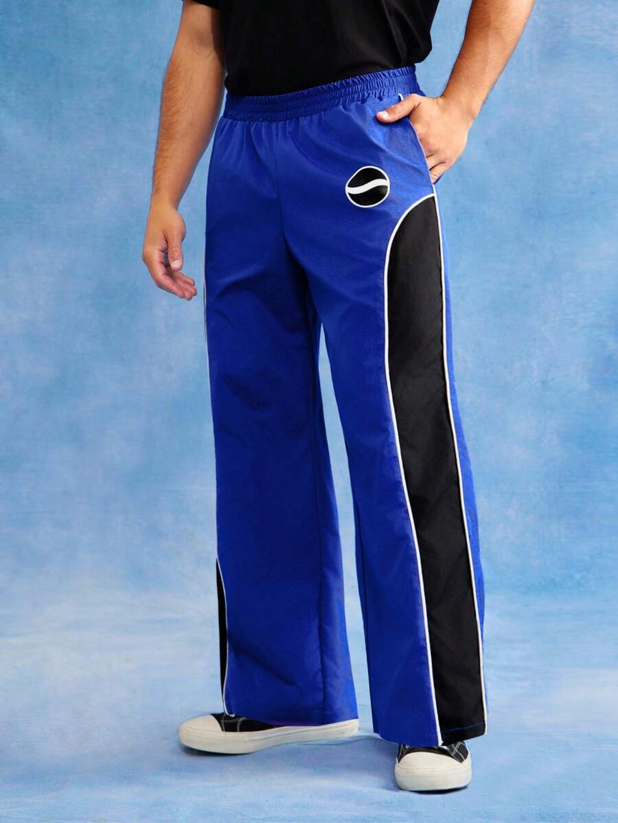 PEPSI X SHEIN Men Colorblock Slant Pocket Elastic Waist Pants - Blue - View 1