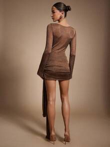 Hauture Mini Dress Sexy Estivo Trasparente Metallico Trapuntato Per Feste E Uscite - Castano - Visualizzare 2