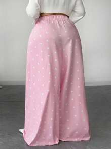 Maweii 女式大码波点休闲宽松阔腿裤 - 粉色 - 查看 4