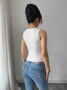 Elenzga Women's Fashionable High-Quality Solid Color Top Jacket, Professional Commuter Style Open Front Faux Pocket Waistcoat Top - White - View 2