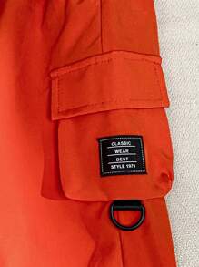 SHEIN 2pcs Baby Boy/Girl Letter Pattern Knit Soft Round Neck Raglan Short Sleeve Top And Casual Pants Set, Suitable For Spring/Summer Wear Baby Boy Orange Outfit Boy Summer Set Boys Orange Pants