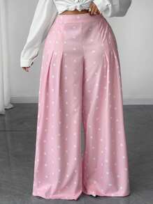 Maweii 女式大码波点休闲宽松阔腿裤 - 粉色 - 查看 3