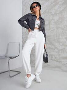 Modelyn 女式休闲日常翻盖口袋纽扣前部轻便夹克