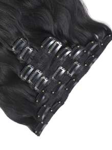 8 piezas de extensiones de cabello humano virgen negro natural de onda suelta con clips, extensiones de cabello con clips, extensiones de cabello de trama de onda corporal, extensiones de cabello con clips - Natural Black - Ver 7