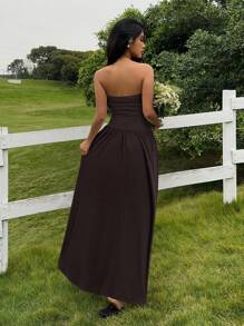 SHEIN EZwear Women Casual Coffee Brown Long Dress - Coffee Brown - View 2