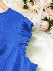 DreamSkyne Plus Size Women's Solid Color Round Neck Cap Sleeve Casual Dress - Blue - View 3