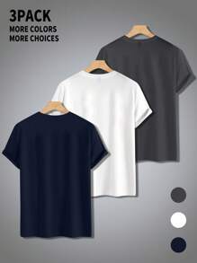 Manfinity Homme 3 Packs Men's Letter & American Flag Print Round Neck Short Sleeve T-Shirt Men New York T-Shirt Usa Graphic Tee - Multicolor - View 2