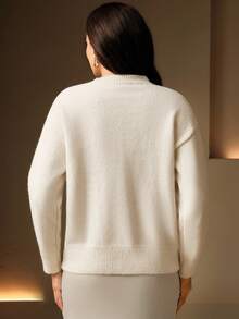 Anewsta 女士优雅设计串珠圆领修身休闲百搭开叉下摆毛衣，适合秋季、秋季、冬季、外出、优雅、正式、派对、别致、新年、圣诞节、工作、毕业、婚礼 - 杏色 - 查看 7