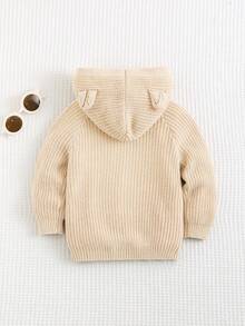 Cozy Pixies 新生男婴休闲百搭3D耳朵连帽长袖开衫毛衣 - 杏色 - 查看 2