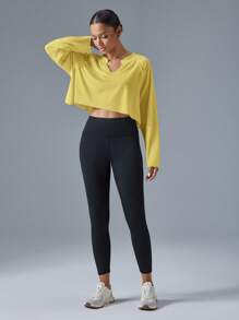 VARSIVA Summer & Autumn Outdoor & Leisure Basic With Women Sports Tees & Tanks White Gym Topgym Top Long Sleevegym Long Sleeve Toplong Sleeve Workout Topwhite Top Long Sleeve - Yellow - View 3