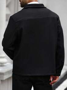 Manfinity Homme 1pc Men Plus Size Jacket, Black Bomber Jacket, Minimalist Business Design, Slim Fit Comfortable Silhouette, Functional Zipper Pockets On Both Sides, Popular Ins Jacket, Mature Street Style Layering, Casual Commute Back-To-School Holiday, Gift For Husband Or Boyfriend, Unisex Couple Matching , Fall Winter