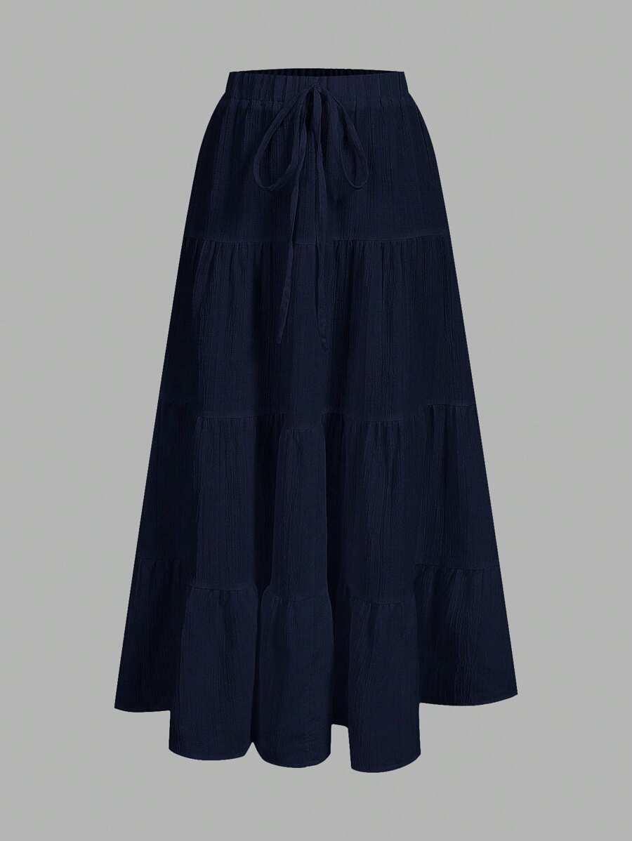 SHEIN EZwear 藏青色女士休闲度假多层蛋糕裙，适合夏季 - 藏蓝色 - 查看 1