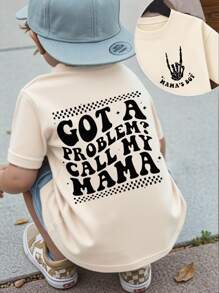 Baby Boy Casual Fashionable Creative Cartoon Cute Ghost Face Skeleton Hand Gesture Funny Letter Slogan Graphic Print Casual Basic Short Sleeve T-Shirt, Summer