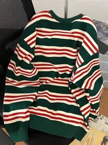 INAWLY Women's Casual Colorblock Striped Crew Neck Sweatshirt Pullover Fall - Multicolor - View 2