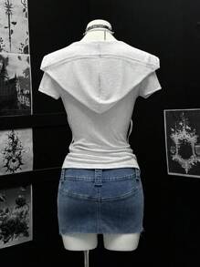 EgrlEra Áo thun hoodie tay ngắn in họa tiết hoa hồng cho nữ - Xám - Xem 2