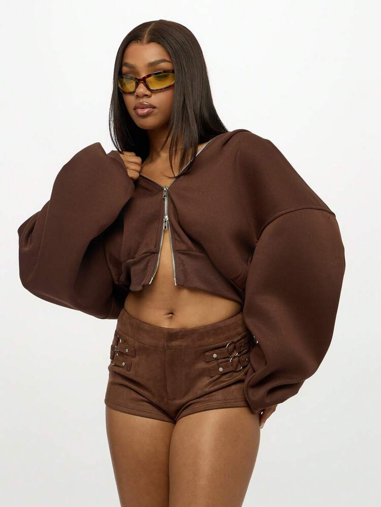 SUMWON WOMEN Suede High Waisted Micro Shorts With Buckle Details