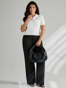 SHEIN Tall CURVE Plus Size Women Plain Knit Top, Minimalist And Fashionable Tall Curve Women Clothes Curve Plus Tops Curve Tall Curve Tops Plus Size Cable Knit Tops, Suitable For Autumn And Winter