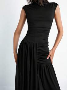 Maija Đầm lưới xếp tầng màu đen cổ tròn không tay cho nữ, Đầm công sở thường ngày thành thị cho bãi biển, lễ hội âm nhạc, Halloween, tiệc Giáng sinh, đầm cocktail thanh lịch - màu đen - Xem 3