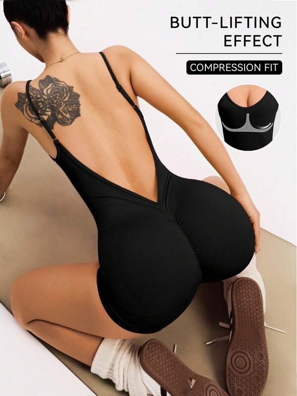 Slayoga Macacão Slim Fit com Alças Finas de Cor Sólida, Uso Casual Diário