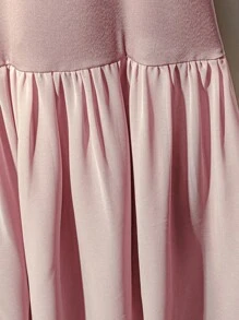 Franclia 女士夏季法式优雅简约醋酸纤维缎面撞色网纱吊带连衣裙粉色薄纱连衣裙缎面连衣裙夏季连衣裙大学服装