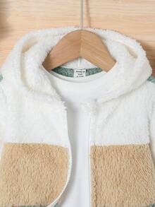 SHEIN 男宝宝/女宝宝休闲可爱撞色蓬松连帽长袖夹克，秋冬 - 彩色 - 查看 6