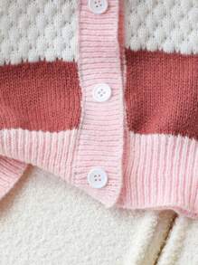 SHEIN Áo len cardigan dài cổ chữ V kẻ sọc cho bé gái, mềm mại và ấm áp cho mùa tựu trường, Thu/Đông - Nhiều màu - Xem 7