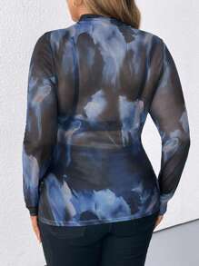 SHEIN LUNE Plus Size Women Abstract Mesh Sheer Blouse - Multicolor - View 2