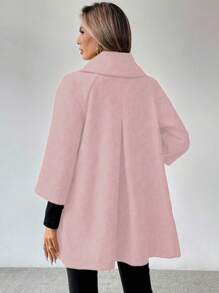 LanaWest Women's Casual Front Button Loose Raglan Sleeve Woolen Coat, For Daily Wear - Pink - View 2