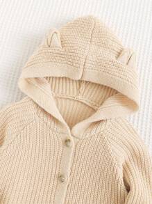 Cozy Pixies 新生男婴休闲百搭3D耳朵连帽长袖开衫毛衣 - 杏色 - 查看 4