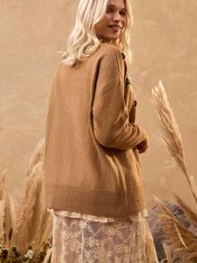 EURMUSE Women's Diamond-Embellished V-Neck Sweater - Beige - View 2