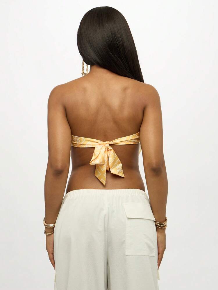 SUMWON WOMEN Geometric Print Bandeau Top With Back Tie Detail