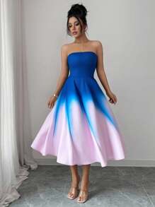 Rafferiza Women's Elegant Ombre Print Empire Waist High Low Peplum Dress - Multicolor - View 6