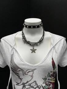 EgrlEra Áo thun hoodie tay ngắn in họa tiết hoa hồng cho nữ - Xám - Xem 6