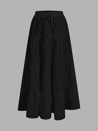 SHEIN EZwear Casual Vacation Multi-Layer Cake Skirt, Suitable For Summer Chic Dress