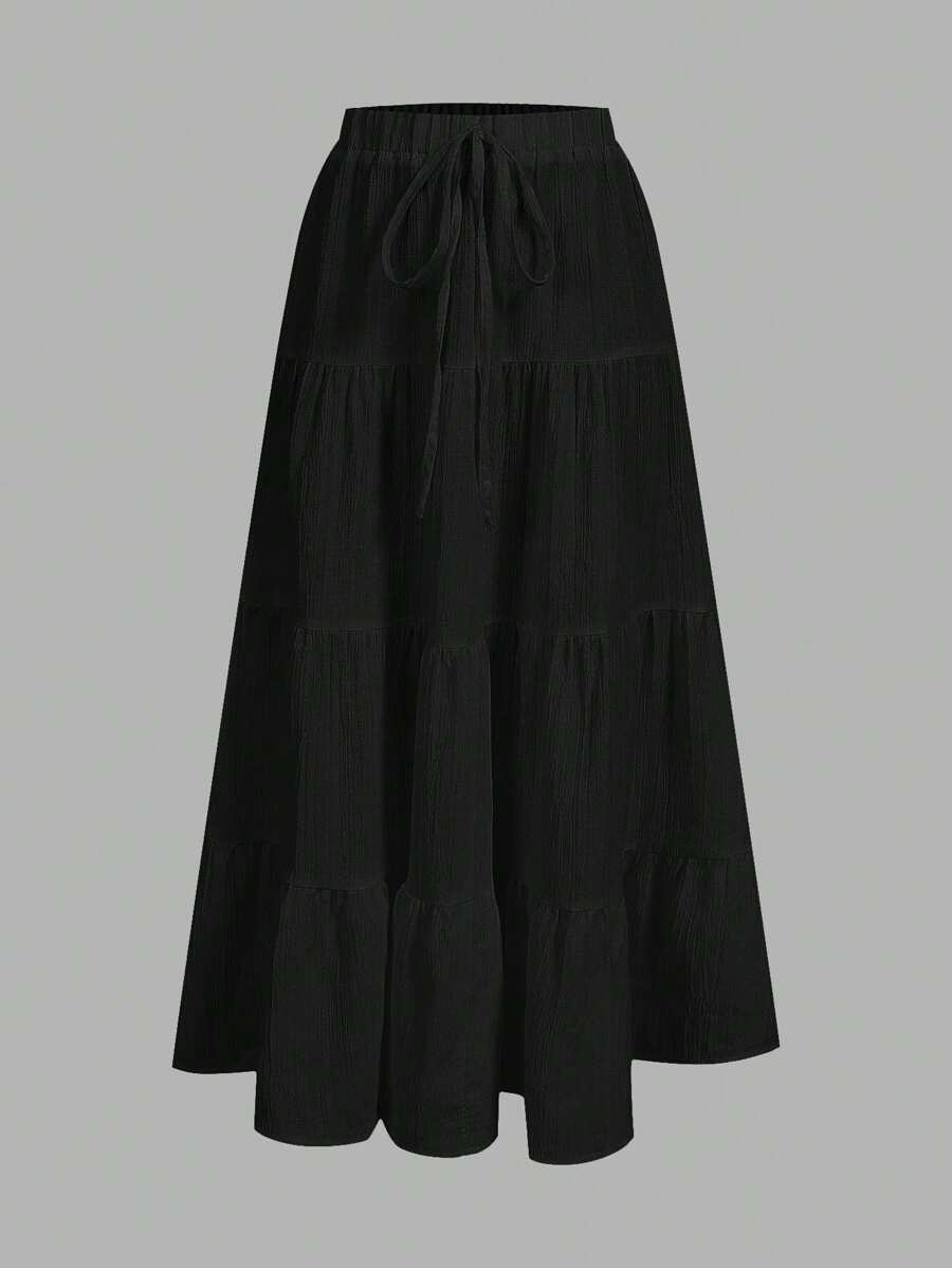 SHEIN EZwear Casual Vacation Multi-Layer Cake Skirt, Suitable For Summer Chic Dress