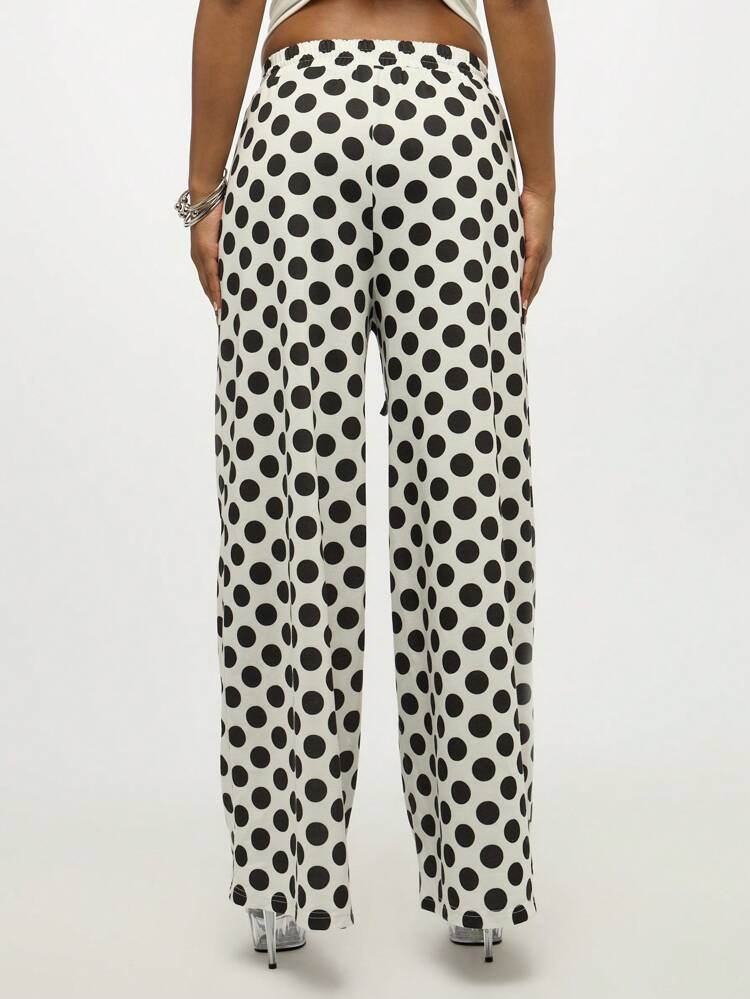 SUMWON WOMEN Wide Leg Palazzo Pants With Polka Dot Pattern