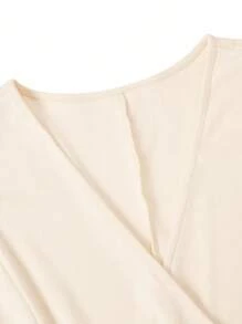 SHEIN Clasi 大码女式简约纯色斜领无袖阔腿连体裤，适合通勤和日常穿着 - 杏色 - 查看 4