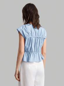 Ontre 2025年秋季女士蓝色抽绳衬衫，休闲返校装，都市商务休闲沙滩装，波西米亚风，适合万圣节、圣诞节和派对 - 藍色 - 查看 2