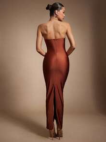 Hauture 女士金色金属装饰吊带流苏性感派对连衣裙 - 紅色 - 查看 3