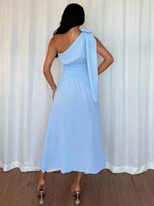 Chiquease 1 件肩部装饰 3D 花丝带连衣裙 - 藍色 - 查看 2