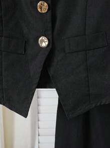 Tween Girls' Summer Plain Single Breasted Vest & Wide Leg Pants Casual 2-Piece Set Girls Pant Suit Tween Girl Pant Suit Girls Career Pant Suits Teenage Girl Pant Suit Girls Formal Pant Suit - Black - View 4