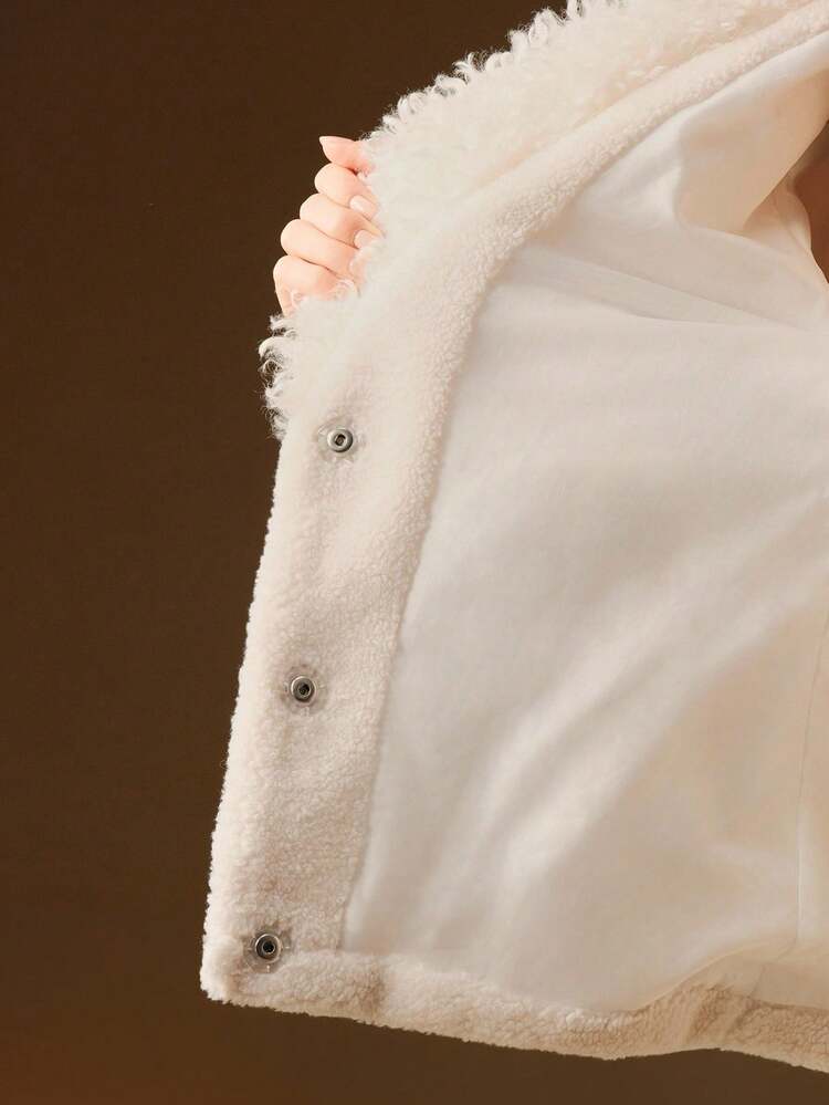 Chaqueta casual de moda con bolsillo y cuello de cordero sintético para mujer, otoño/invierno